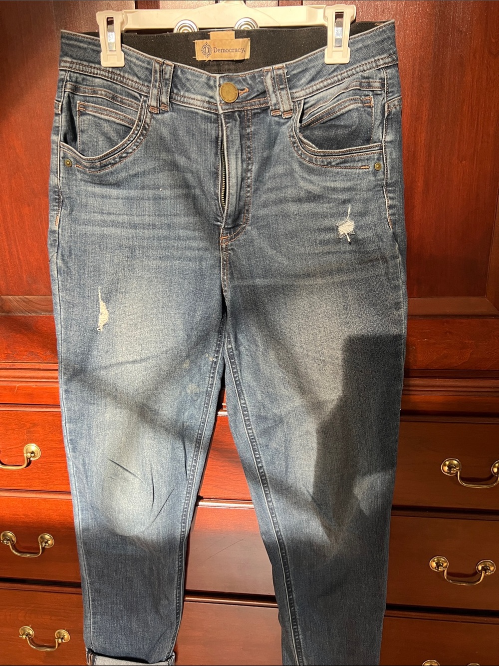 Democracy Women's Medium Blue Skinny Jeans with Light Distressing